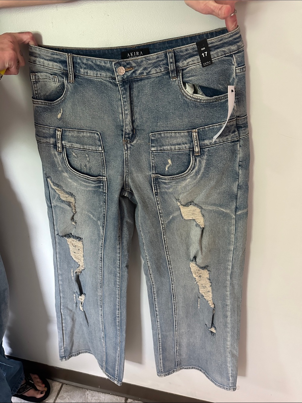 AKIRA Light Blue Distressed Flare Jeans